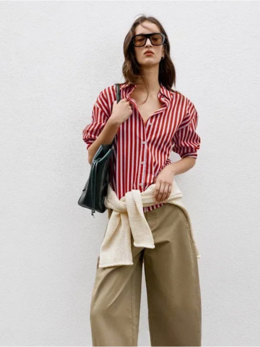 Zara red white striped oversized shirt M
